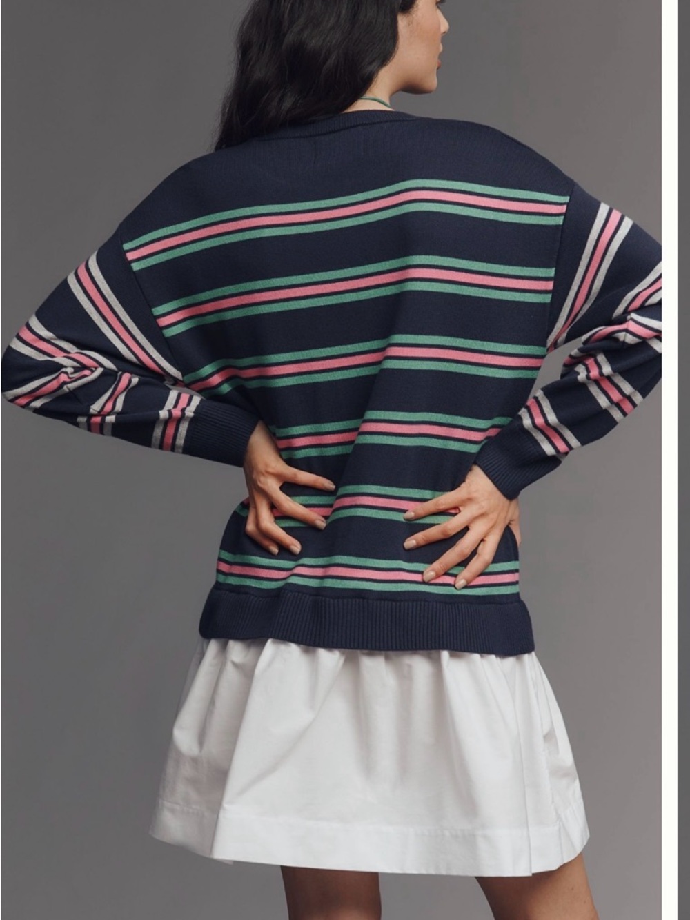 🥰Anthropologie Navy and Pink Striped Long Sleeve Dress by Mauve - Picture 2 of 8
